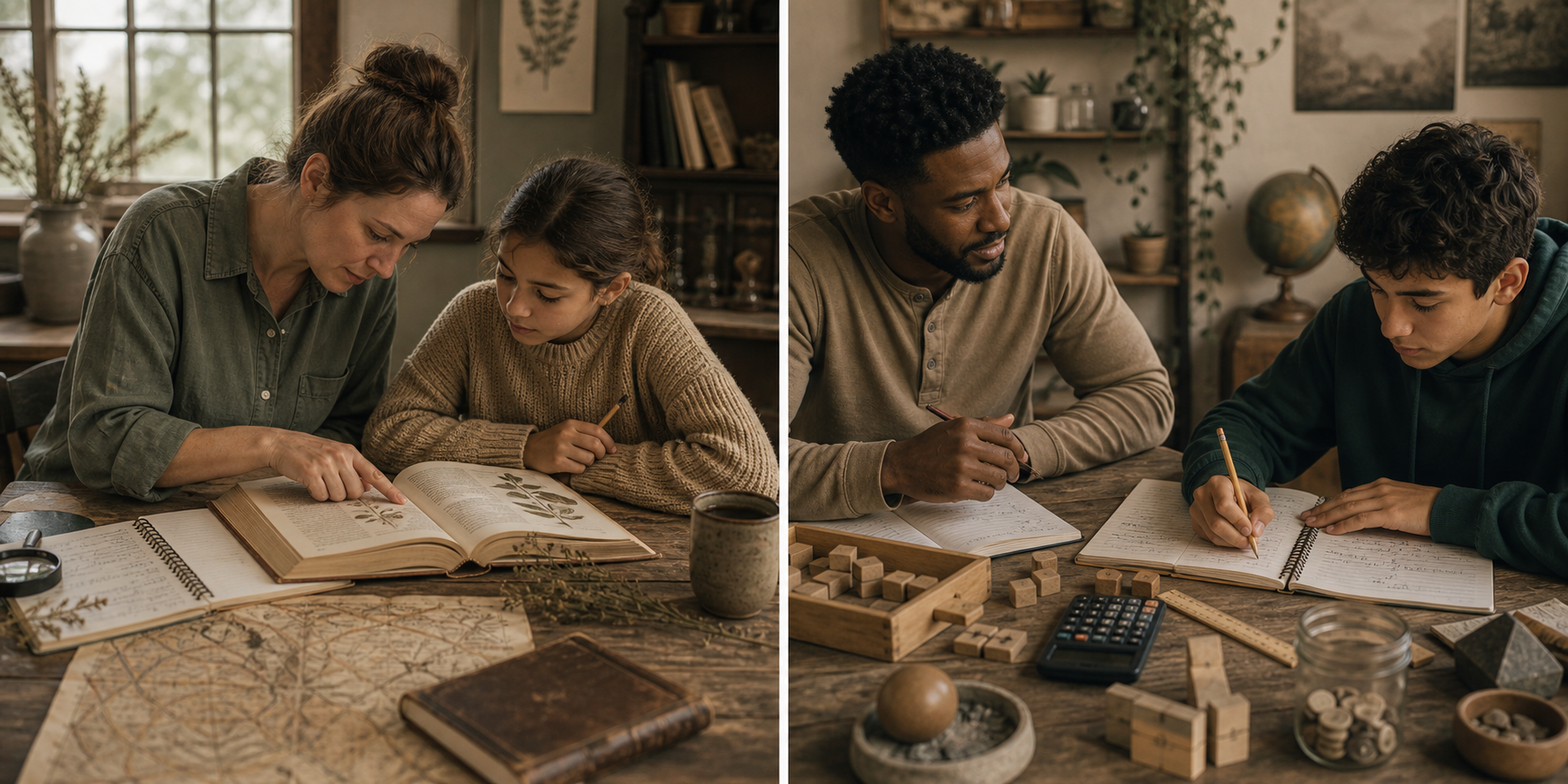 One-on-one lessons with students using books, notes, and hands-on learning materials